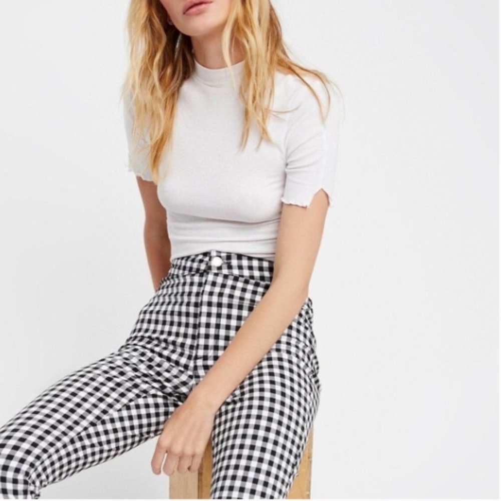 Free People Black + White Gingham Skinny Pant - NWOT